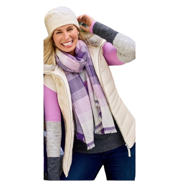 Talbots Wide Striped Sweater, Cream, purple and Grey - Picture 2 of 11